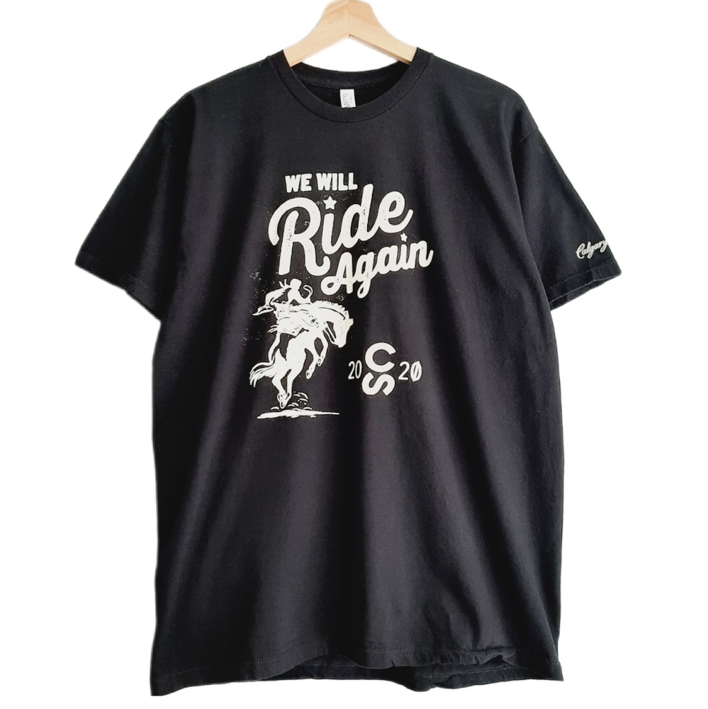 🍒 WE WILL RIDE AGAIN 2020 Calgary Stampede Crewneck T-shirt Black Sz L